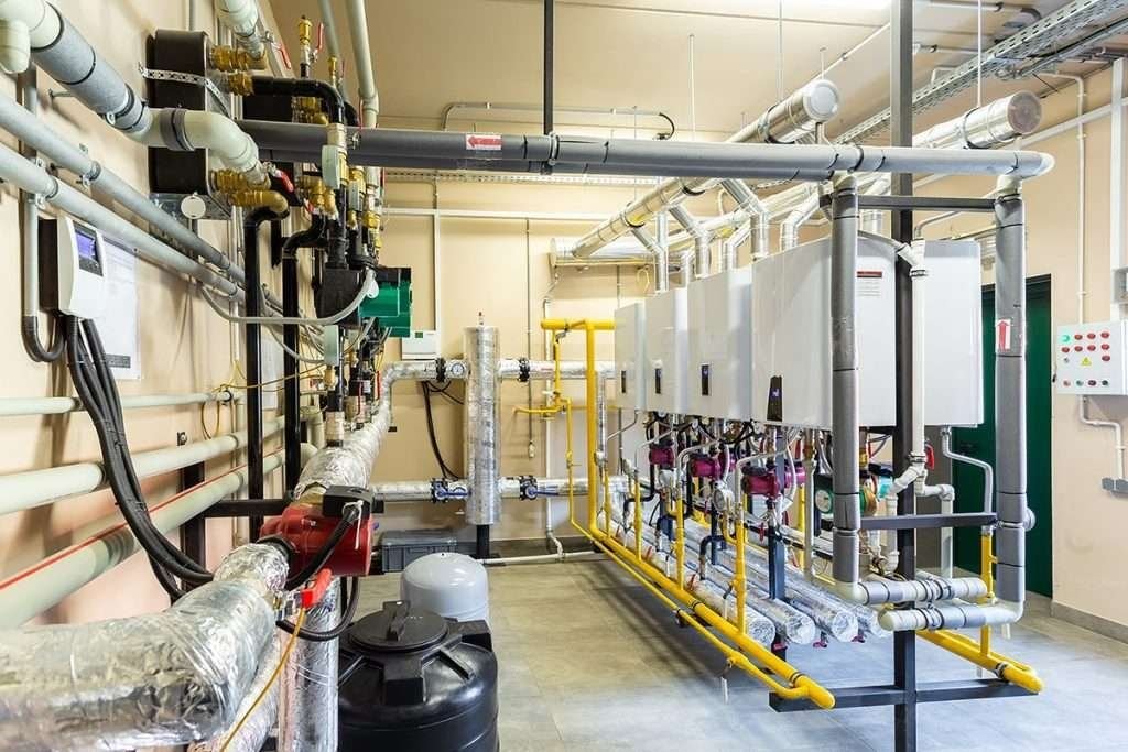 Wall-hung boilers in a communal plant room